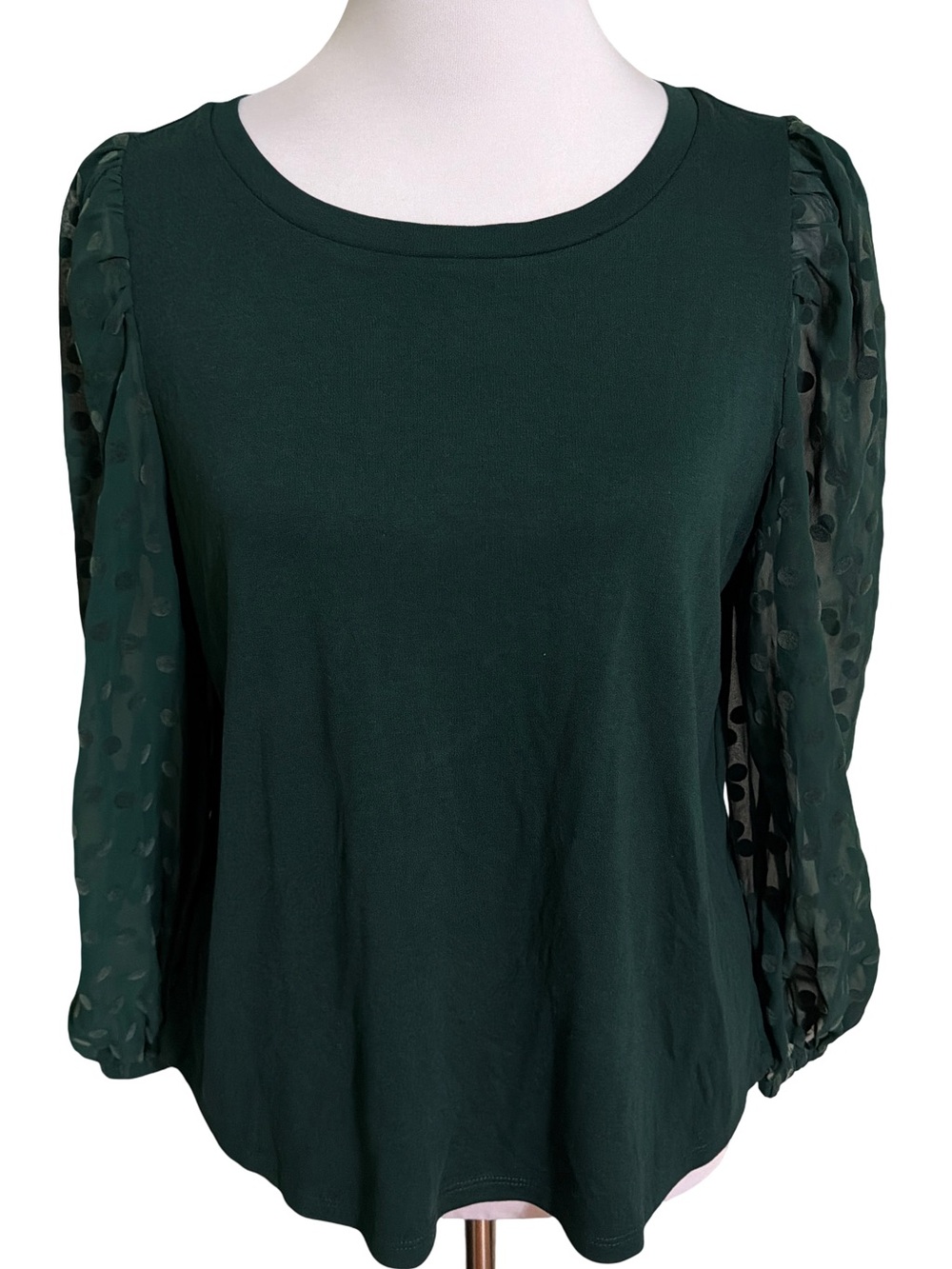 LOFT Dark Green Puff Sleeve Knit Top